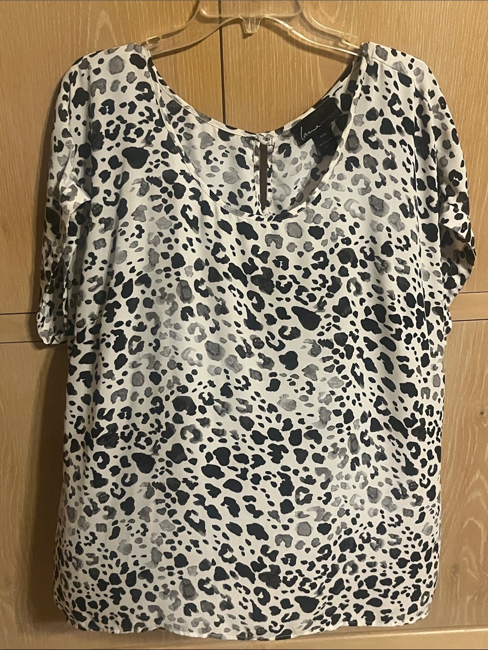 Lane Bryant Black & White Leopard-Print Short Sleeve Tunic
